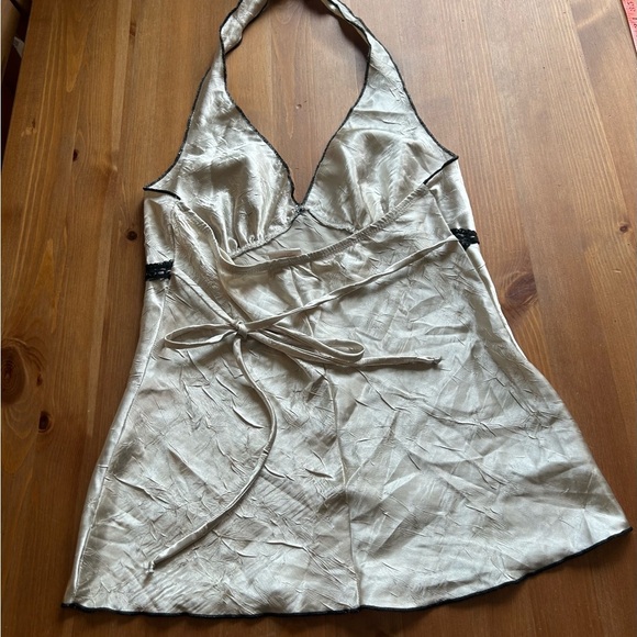 Y2K Vintahe Halo Baby Doll Elegant Cream and Black Lace Trim Top Medium - Picture 2 of 7